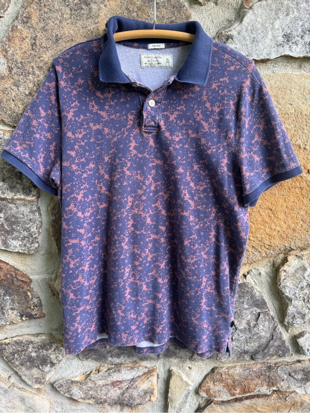 Abercrombie & Fitch Navy and Pink Printed Polo XL 90s Vintage Dadcore Cotton